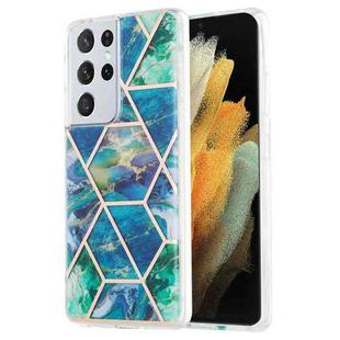 For Samsung Galaxy S21 Ultra 5G 3D Electroplating Marble Pattern TPU Protective Case(Blue Green)