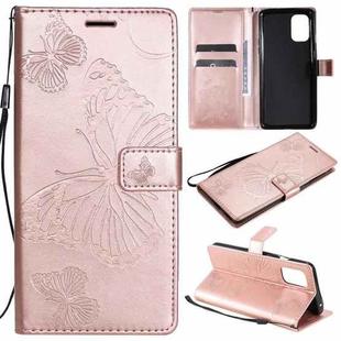 For OnePlus 8T 3D Butterflies Embossing Pattern Horizontal Flip Leather Case with Holder & Card Slot & Wallet(Rose Gold)