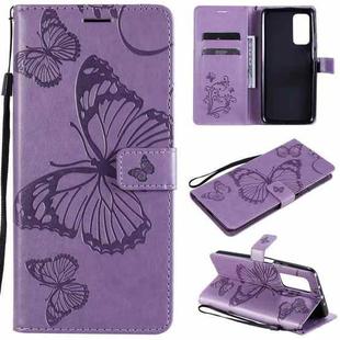 For Xiaomi Mi 10T / Mi 10T Pro 3D Butterflies Embossing Pattern Horizontal Flip Leather Case with Holder & Card Slot & Wallet(Purple)