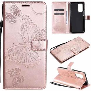 For Xiaomi Mi 10T / Mi 10T Pro 3D Butterflies Embossing Pattern Horizontal Flip Leather Case with Holder & Card Slot & Wallet(Rose Gold)