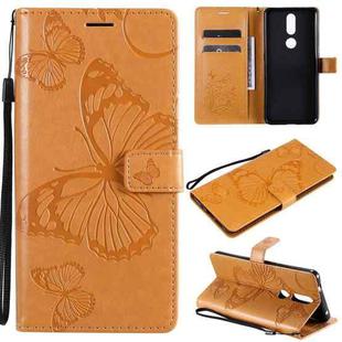 For Nokia 2.4 3D Butterflies Embossing Pattern Horizontal Flip Leather Case with Holder & Card Slot & Wallet(Yellow)