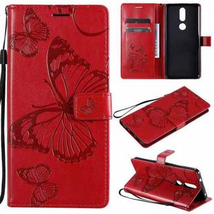 For Nokia 2.4 3D Butterflies Embossing Pattern Horizontal Flip Leather Case with Holder & Card Slot & Wallet(Red)