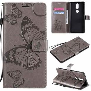 For Nokia 2.4 3D Butterflies Embossing Pattern Horizontal Flip Leather Case with Holder & Card Slot & Wallet(Grey)