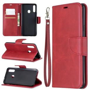 For Galaxy A20s Retro Lambskin Texture Pure Color Horizontal Flip PU Leather Case with Holder & Card Slots & Wallet & Lanyard(Red)