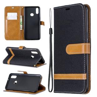 For Galaxy A10s Color Matching Denim Texture Horizontal Flip Leather Case with Holder & Card Slots & Wallet & Lanyard(Black)