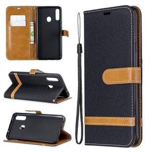 For Galaxy A20s Color Matching Denim Texture Horizontal Flip Leather Case with Holder & Card Slots & Wallet & Lanyard(Black)