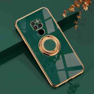 For Huawei Mate 20 6D Electroplating Full Coverage Silicone Protective Case with Magnetic Ring Holder(Dark Green)