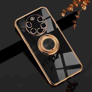 For Huawei Mate 40 Pro+ 6D Electroplating Full Coverage Silicone Protective Case with Magnetic Ring Holder(Black)