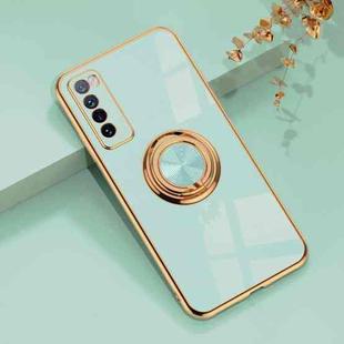 For Huawei nova 7 6D Electroplating Full Coverage Silicone Protective Case with Magnetic Ring Holder(Light Cyan)