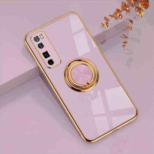For Huawei nova 7 Pro 6D Electroplating Full Coverage Silicone Protective Case with Magnetic Ring Holder(Light Purple)