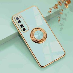 For Huawei nova 7 Pro 6D Electroplating Full Coverage Silicone Protective Case with Magnetic Ring Holder(Light Cyan)