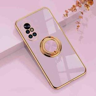 For Huawei nova 8 6D Electroplating Full Coverage Silicone Protective Case with Magnetic Ring Holder(Light Purple)