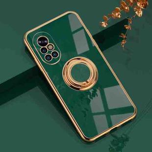 For Huawei nova 8 Pro 6D Electroplating Full Coverage Silicone Protective Case with Magnetic Ring Holder(Dark Green)