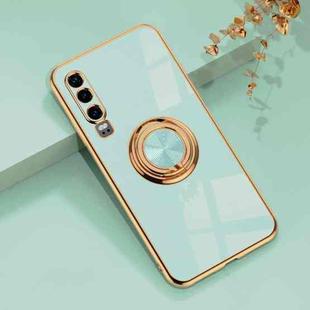 For Huawei P30 6D Electroplating Full Coverage Silicone Protective Case with Magnetic Ring Holder(Light Cyan)
