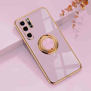 For Huawei P30 Pro 6D Electroplating Full Coverage Silicone Protective Case with Magnetic Ring Holder(Light Purple)