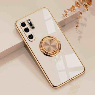For Huawei P30 Pro 6D Electroplating Full Coverage Silicone Protective Case with Magnetic Ring Holder(Light Pink)