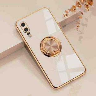 For Huawei P20 6D Electroplating Full Coverage Silicone Protective Case with Magnetic Ring Holder(Light Pink)