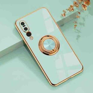 For Huawei P20 Pro 6D Electroplating Full Coverage Silicone Protective Case with Magnetic Ring Holder(Light Cyan)