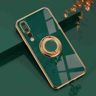 For Huawei P20 Pro 6D Electroplating Full Coverage Silicone Protective Case with Magnetic Ring Holder(Dark Green)