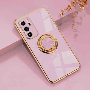 For Huawei P40 6D Electroplating Full Coverage Silicone Protective Case with Magnetic Ring Holder(Light Purple)