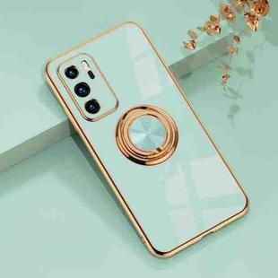 For Huawei P40 6D Electroplating Full Coverage Silicone Protective Case with Magnetic Ring Holder(Light Cyan)