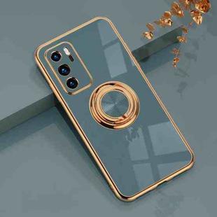 For Huawei P40 6D Electroplating Full Coverage Silicone Protective Case with Magnetic Ring Holder(Grey)