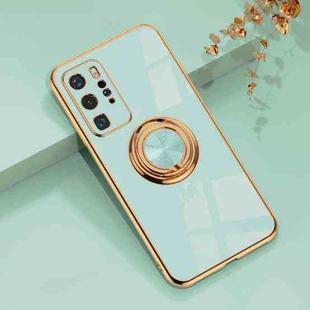 For Huawei P40 Pro 6D Electroplating Full Coverage Silicone Protective Case with Magnetic Ring Holder(Light Cyan)