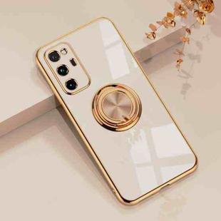 For Huawei Honor V30 Pro 6D Electroplating Full Coverage Silicone Protective Case with Magnetic Ring Holder(Light Pink)