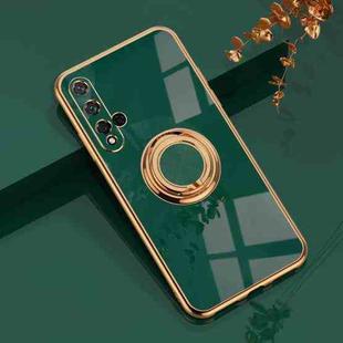 For Huawei Honor 20 6D Electroplating Full Coverage Silicone Protective Case with Magnetic Ring Holder(Dark Green)