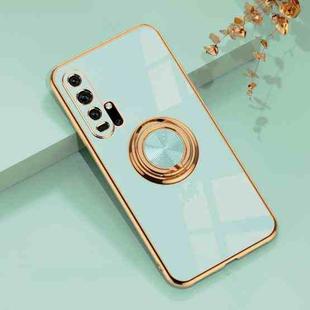 For Huawei Honor 20 Pro 6D Electroplating Full Coverage Silicone Protective Case with Magnetic Ring Holder(Light Cyan)