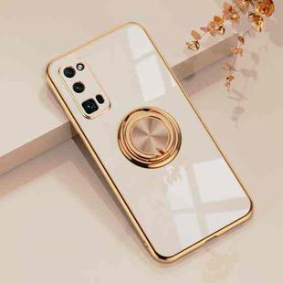 For Huawei Honor 30 Pro 6D Electroplating Full Coverage Silicone Protective Case with Magnetic Ring Holder(Light Pink)