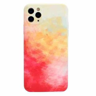 For iPhone 12 mini TPU Straight Edge Watercolor Pattern Protective Case (Cherry Powder)