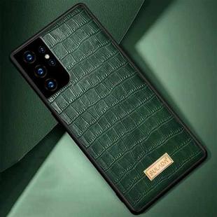 For Samsung Galaxy S21 Ultra 5G SULADA Shockproof TPU + Handmade Leather Case(Green)