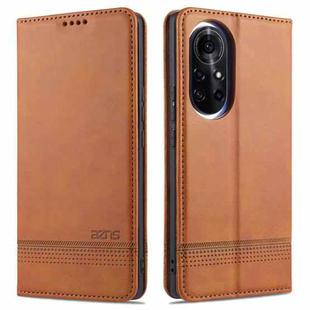 For Huawei nova 8 Pro 5G AZNS Magnetic Calf Texture Horizontal Flip Leather Case with Card Slots & Holder & Wallet(Light Brown)