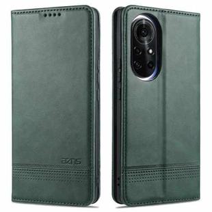 For Huawei nova 8 Pro 5G AZNS Magnetic Calf Texture Horizontal Flip Leather Case with Card Slots & Holder & Wallet(Dark Green)