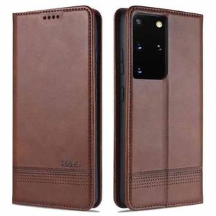 For Samsung Galaxy S21 Ultra 5G AZNS Magnetic Calf Texture Horizontal Flip Leather Case with Card Slots & Holder & Wallet(Dark Brown)