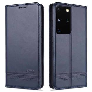 For Samsung Galaxy S21 Ultra 5G AZNS Magnetic Calf Texture Horizontal Flip Leather Case with Card Slots & Holder & Wallet(Dark Blue)