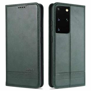 For Samsung Galaxy S21 Ultra 5G AZNS Magnetic Calf Texture Horizontal Flip Leather Case with Card Slots & Holder & Wallet(Dark Green)