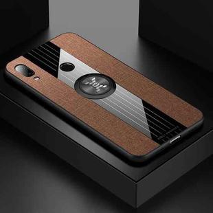 For Xiaomi Redmi 7 XINLI Stitching Cloth Texture Shockproof TPU Protective Case with Ring Holder(Brown)