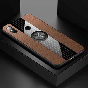 For Xiaomi Mi 8 XINLI Stitching Cloth Texture Shockproof TPU Protective Case with Ring Holder(Brown)
