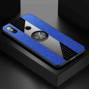 For Xiaomi Mi 8 XINLI Stitching Cloth Texture Shockproof TPU Protective Case with Ring Holder(Blue)