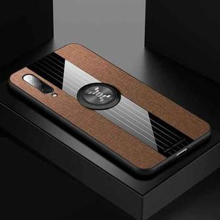 For Xiaomi Mi 9 XINLI Stitching Cloth Texture Shockproof TPU Protective Case with Ring Holder(Brown)