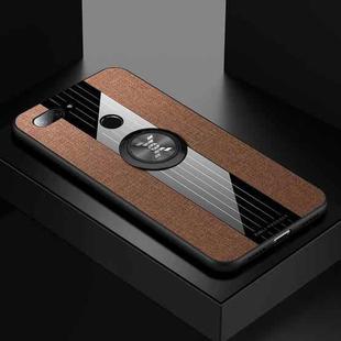 For Xiaomi Mi 8 Lite XINLI Stitching Cloth Texture Shockproof TPU Protective Case with Ring Holder(Brown)