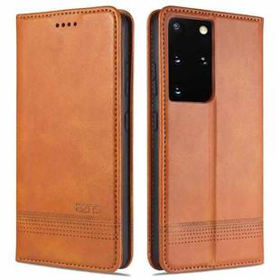 For Samsung Galaxy S21+ 5G AZNS Magnetic Calf Texture Horizontal Flip Leather Case with Card Slots & Holder & Wallet(Light Brown)