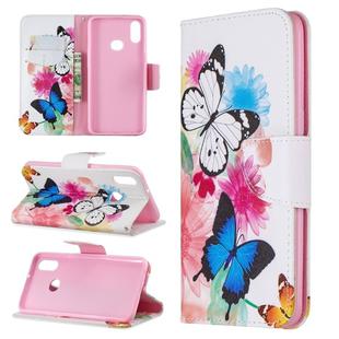 For Galaxy A10s Colored Drawing Horizontal Flip Leather Case with Holder & Card Slots & Wallet(Two Butterflies)