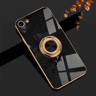 6D Electroplating Full Coverage Silicone Protective Case with Magnetic Ring Holder For iPhone 8 / 7(Black)