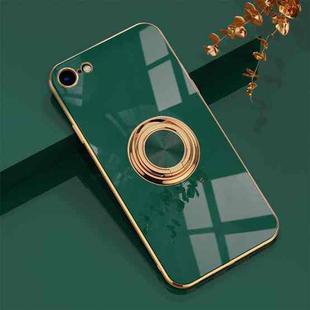 6D Electroplating Full Coverage Silicone Protective Case with Magnetic Ring Holder For iPhone 8 / 7(Dark Green)