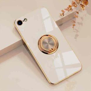 6D Electroplating Full Coverage Silicone Protective Case with Magnetic Ring Holder For iPhone 8 / 7(Light Pink)