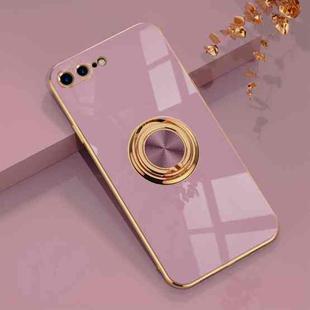 6D Electroplating Full Coverage Silicone Protective Case with Magnetic Ring Holder For iPhone 8 Plus / 7 Plus(Light Purple)