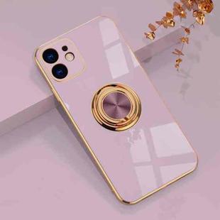 For iPhone 11 6D Electroplating Full Coverage Silicone Protective Case with Magnetic Ring Holder (Light Purple)